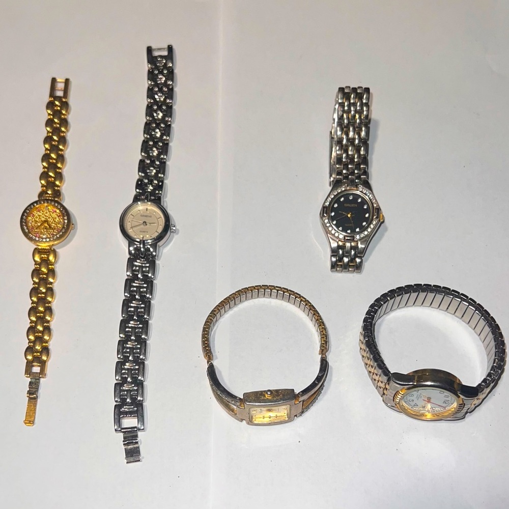 Collection Of 5 Women’s Luxury Bracelet Watches - Gruen, Geneva, Christofle
